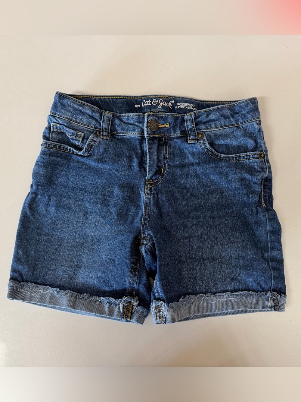 Girls Cat & Jack Indigo Wash Denim Shorts with Frayed Cuff Hem